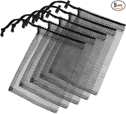 5 Pcs Small Mesh Bags, Small Mesh Drawstring Bag Storage Bag Laundry Meshs Bags for Gifts Scallop BagsMesh with Cord Lock Closure for Kitchen Jewelry Toys Gifts Wedding (Black,5.9 X 7.8 Inch) (5)