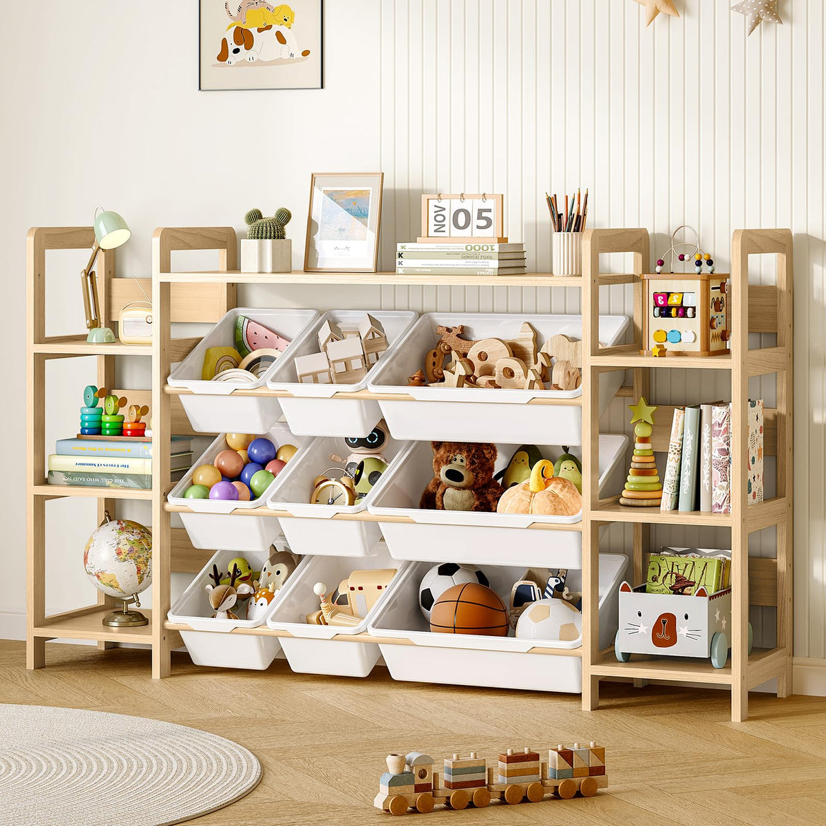 Large Toy Storage Organizer, Top Rack, 6 Side Shelves, 9 Bins - Image 1