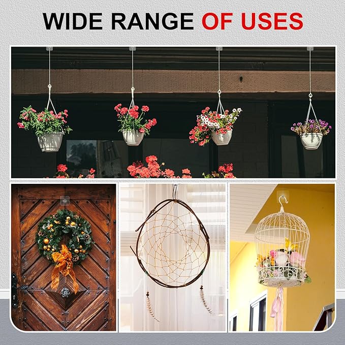 12 Pcs Heavy Duty Adhesive Ceiling Hooks Ceiling Wall Christmas Hooks Hangers Without Nails Practical Stainless Steel Waterproof for Indoor Outdoor Home Office Kitchen Hanging Plant