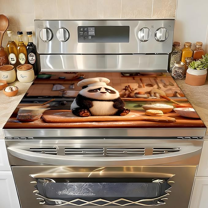 Stove Top Covers for Electric Stove, Waterproof Range Cover Mat, Scratch-Reducing Cooktop Protector, Easy-Care Counter Pad, 28.3 x 20.5 Inches, Panda Chef Kitchen Decor(Chef Panda)