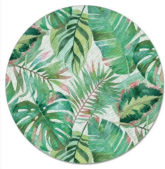 CounterArt Jungle Leaves 4mm Tempered Glass Lazy Susan Turntable 13" Diameter Condiment Caddy Cake Plate Pizza Server