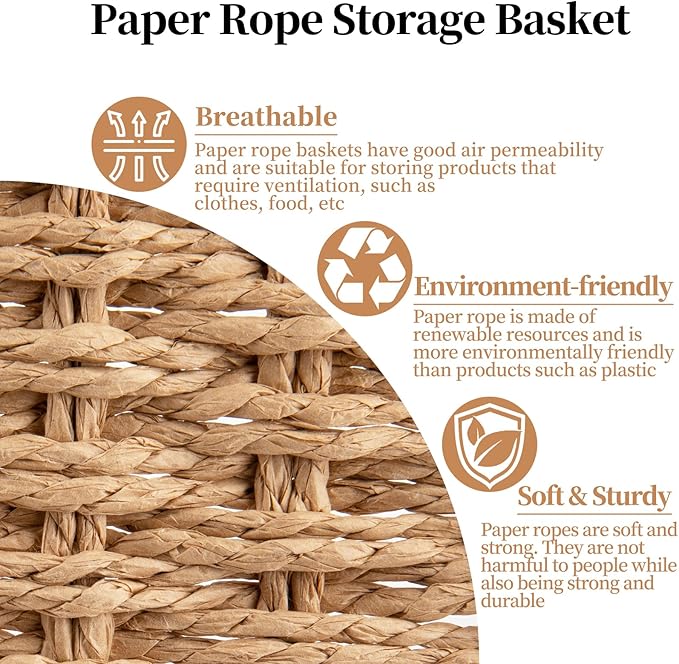 OIAHOMY Wicker Baskets for Organizing, Large and Small Shelf Baskets Set, Handwoven Bins for Storage,Paper Rope Home Organizers, Set of 4-Yellow