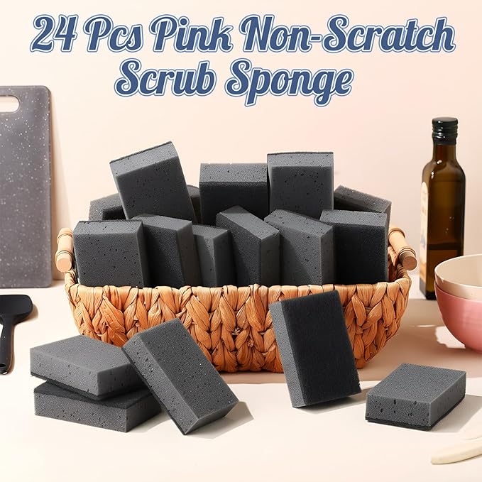 Tioncy 24 Pcs Black Kitchen Sponge Non-Scratch Scrub Washing Dishes Sponge Bulk Multi Use Dual Sided Scrub for Kitchen Bathroom, Household Cleaning