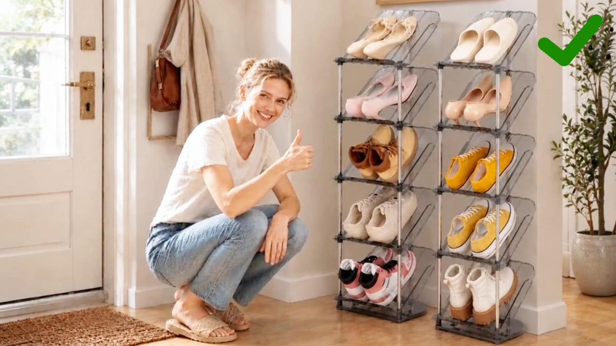 Slanted Narrow Shoe Rack 5 Tiers, Slim Depth Vertical Shoe Shelf - Image 8