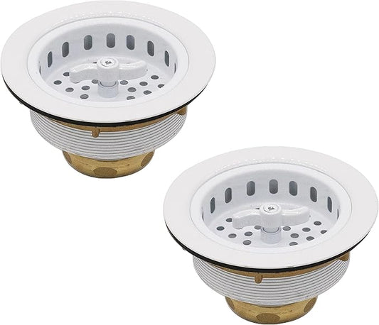 Westbrass Wing Nut Style Large Kitchen Sink Basket Strainer, 2 Pack, Powder Coat White, D2135-50