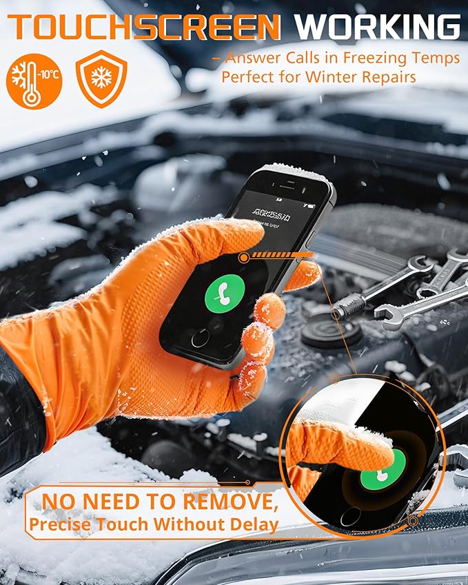 wcy 9 Mil Heavy Duty Orange Nitrile Gloves,Raised Diamond Texture Grip,Industrial Mechanic Rubber Gloves Disposable Latex Free Chemical Resistant Guantes for Work,Cooking,Food Safe - XLarge,80Count