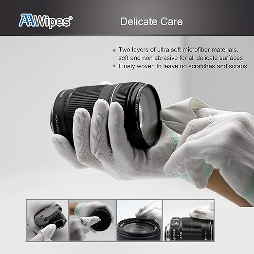 AAwipes Cleanroom Microfiber Wipes 4"x4" Knitted Superfine (400 Counts/Bag, 180gsm, Polyester-Polyamide, #MF18004) High-End Lint Free Cloths for Fiber Optics, Laser Sealed Edge, Class 100 Cloths