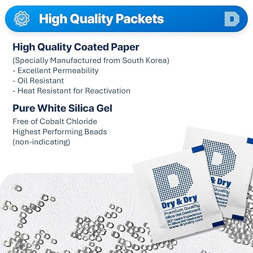 Dry & Dry 3 Gram [30 Packets] Silica Gel Packets Silica Gel Desiccants, Silica Gel Packs - Rechargeable (Food Safe) Silica Gel Packets, Silica Packets
