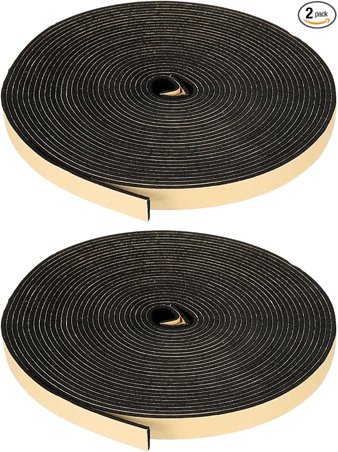 PATIKIL Foam Insulation Tape, 2Pcs 5/8" W x 1/8" t x 32.8FT Self Adhesive Weather Stripping Door Seal Strip for Door Window Air Conditioning, Black