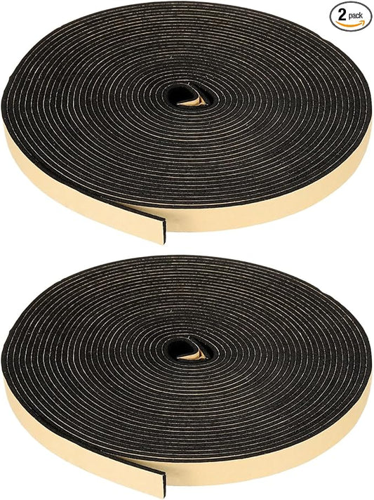 PATIKIL Foam Insulation Tape, 2Pcs 5/8" W x 1/8" t x 32.8FT Self Adhesive Weather Stripping Door Seal Strip for Door Window Air Conditioning, Black