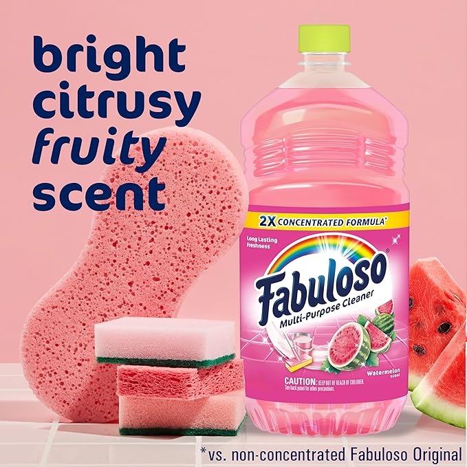 Fabuloso Multi-Purpose Cleaner and Floor Cleaner, 2X Concentrated Formula, Long-Lasting Freshness, Watermelon Scent, 56 fluid ounces
