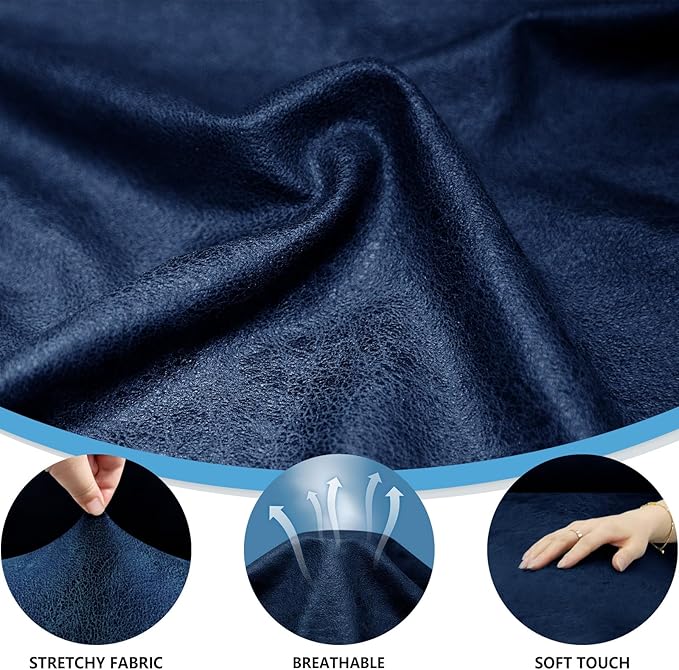 Oversized Sofa Slipcover Leather Look Couch Cover for 4 Seater Sofa 1-Piece Sofa Cover Stretch Furniture Protector with Elastic Bottom & Pockets(XL Sofa, Navy)
