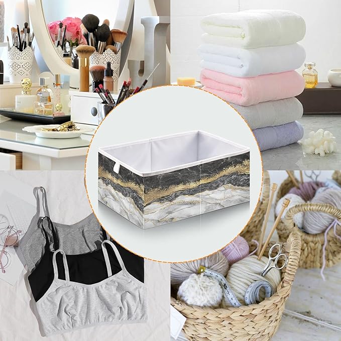 Bolaz Gold Black Marble Closet Organizers Storage Cubes Storage Bins Shelf Baskets Containers for Home Kids Room Toys Office,Rectangle