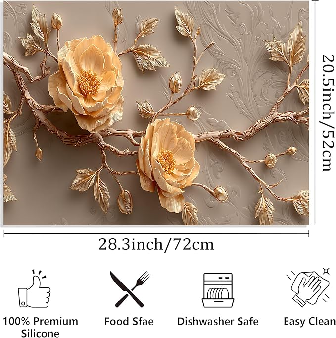 Stove Top Covers for Electric Stove, Oil-Resistant Stove Shield, Wipe-Clean Counter Protector, Multi-Purpose Appliance Pad, 28.3 x 20.5 Inches, Neutral Floral Decor（Peony flower2）