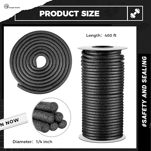 1/4 Inch x 400 ft Foam Backer Rod for Gaps Joints Concrete Crack Filler Caulk Saver Bulk Foam Backing Rod Concrete Filler Rope for Weather Stripping Door Seal(Black)