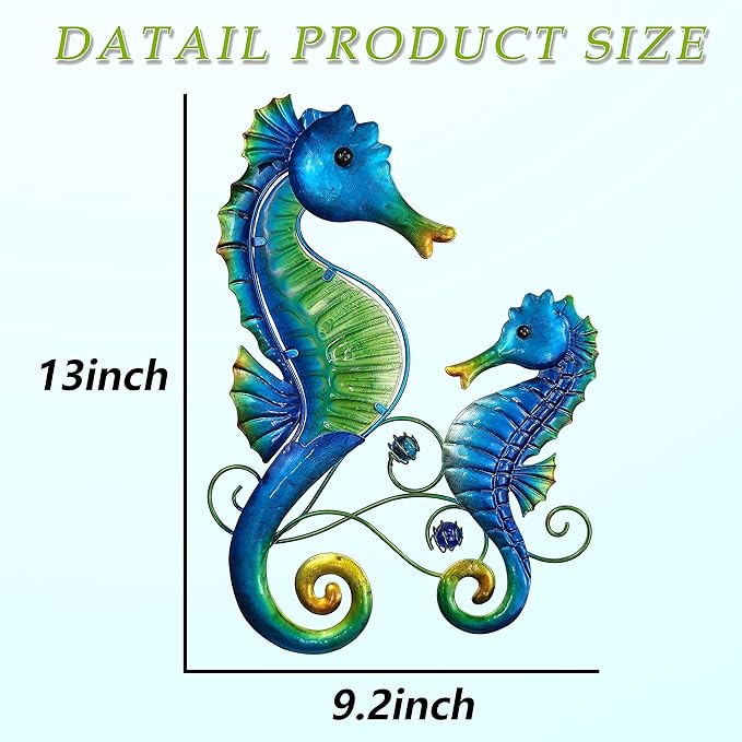 JOYBee Metal Seahorse Family Wall Art Decor-Outdoor Indoor Coastal Hanging Art-Beach Ocean Theme Garden Wall Art Decor for Patio Backyard Yard Fence Pool Bathroom Living Room Wall Decorations