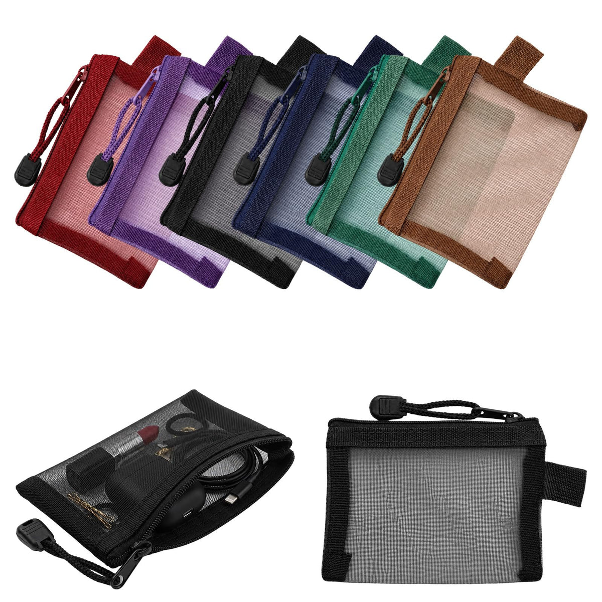 6Pcs Mini Zipper Mesh Bags, Small Travel Storage Pouch - Image 1