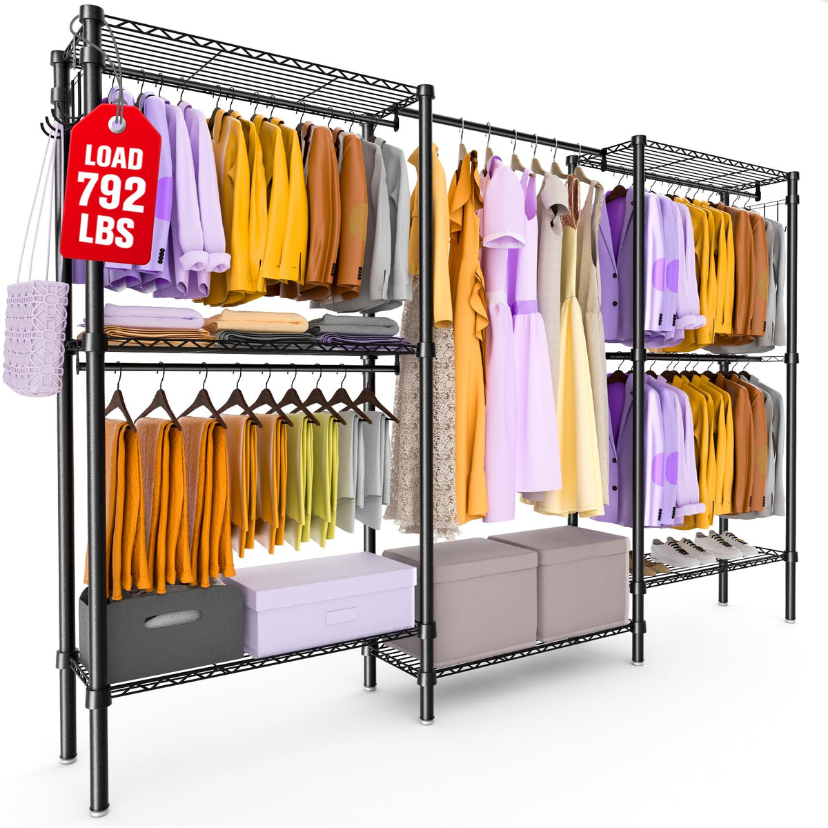 Heavy Duty Clothes Rack, Portable Closets with 6 Rods & 6 Shelves - Image 1