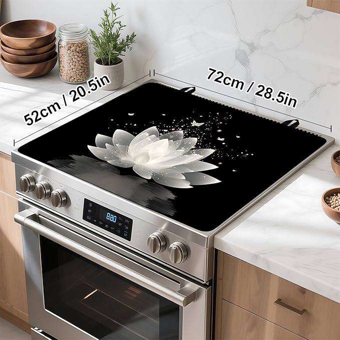 Stove Top Cover for Home Decoration Kitchen Pad Washable Cooktop Covers Countertop Stove Protector Mat for Home Kitchen Cooktops (white flowers, 28"x20")