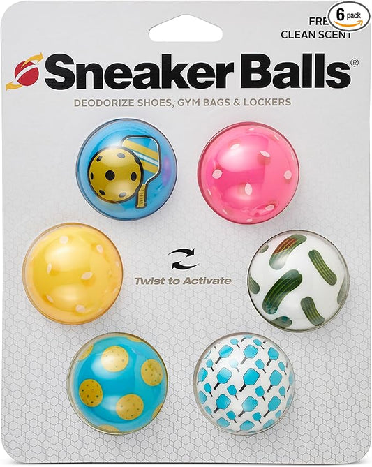 Sneaker Ball Shoe Odor Eliminator & Remover - Fresh, Clean Scent Blocks Odors - Twist-to-Activate - Compact & Durable - Fun, Colorful Designs - Ideal for Shoes, Gym Bags, Lockers, Pickleball, 6 Pack