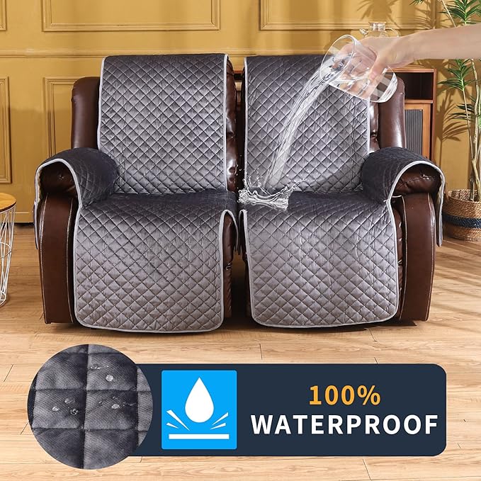 LUFEIJIASHI Non Slip Recliner Couch Covers for 2 Cushion Couch Sofa Reclining, Waterproof Recliner Sofa Covers 2 Seat, Velvet Reclining Couch Covers for Furniture Protector for Dogs Pets Dark Grey