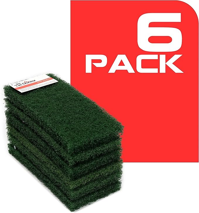 The Tile Doctor Multipurpose Scrub Pad - Ideal for Bathroom, Kitchen & Floor Cleaning - Non-Scratch Dish Sponge & Shower Scrubber - Commercial Grade - (Green - Heavy Duty, 6 Pack)