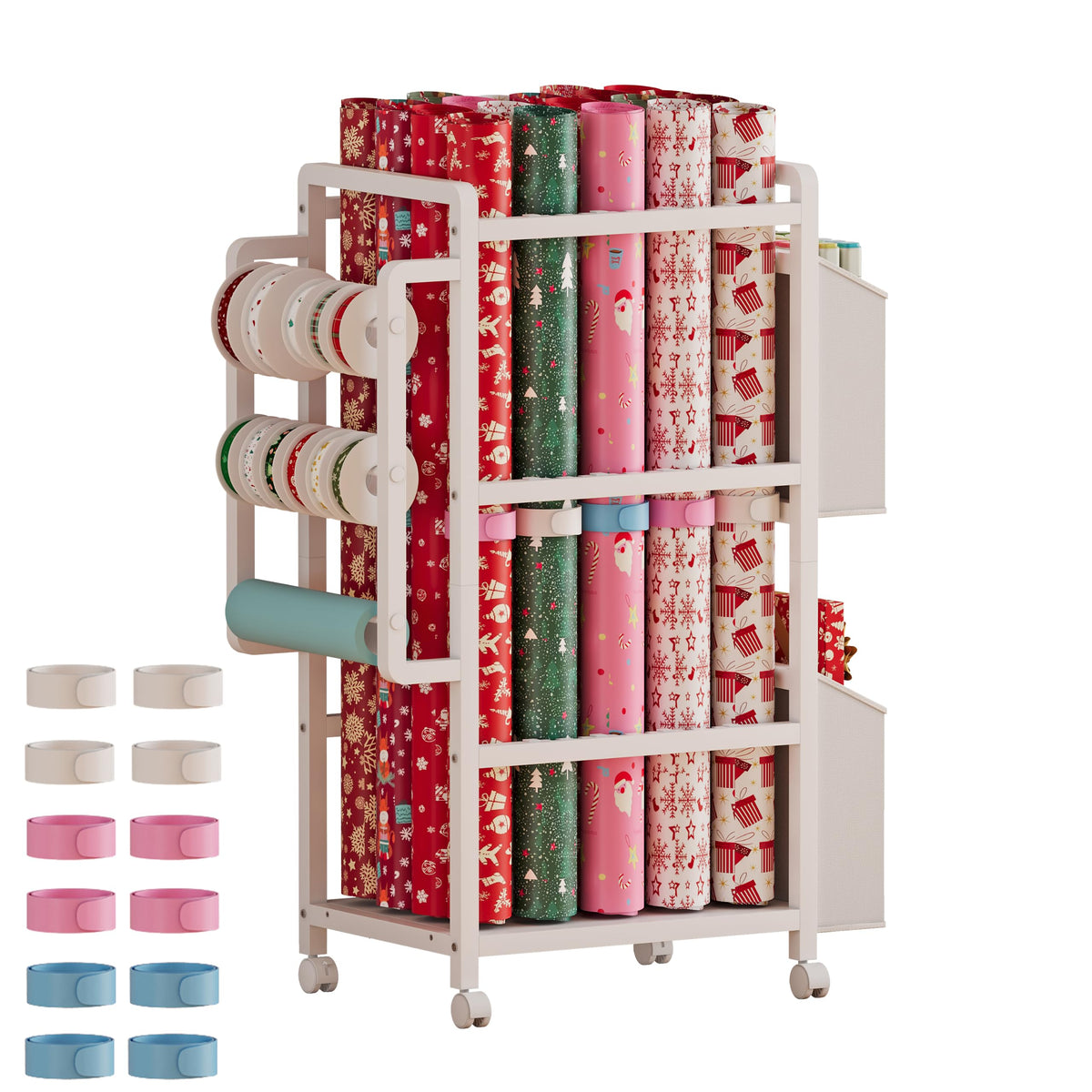 Gift Wrapping Paper Organizer&Storage Cart with Slap Bracelets - Image 1