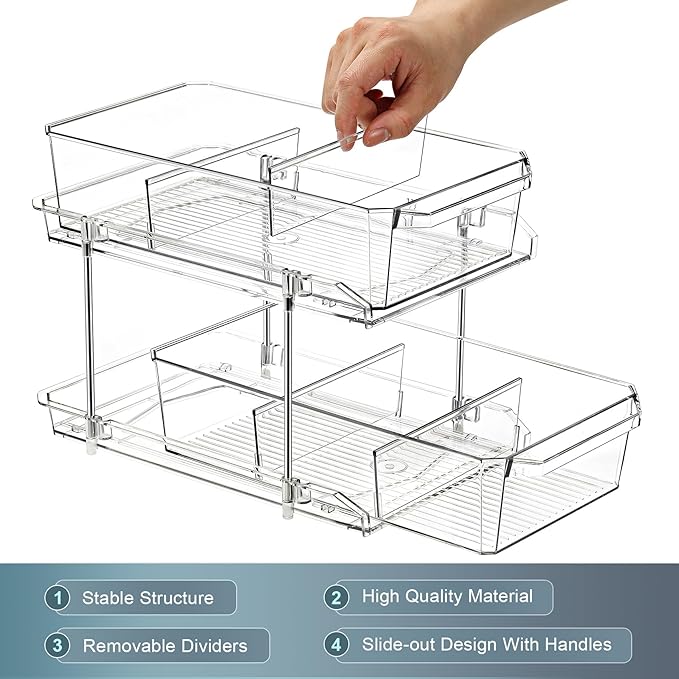 2-Tier Pull-Out Cabinet Organizer - Double Your Storage Space Instantly