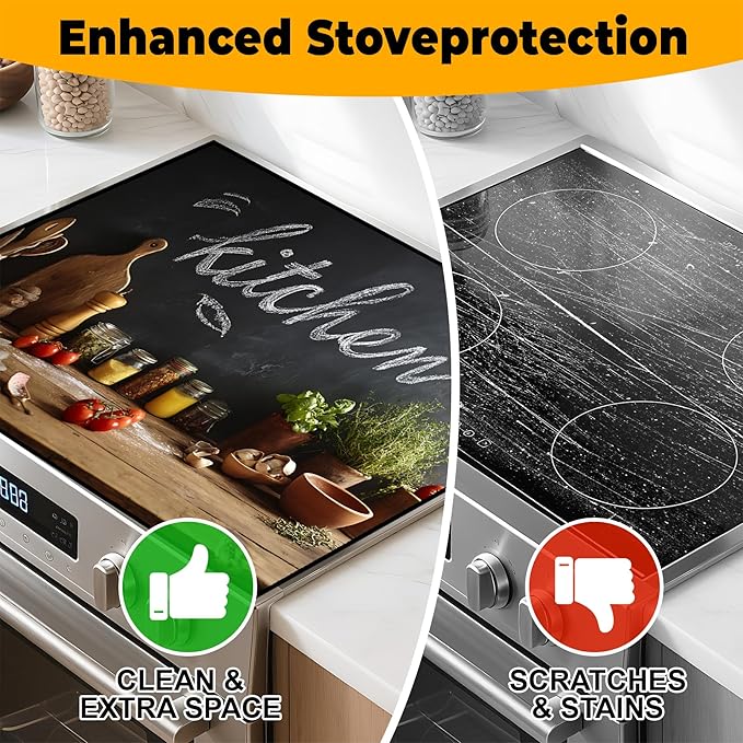Stove Top Cover Flower Gas Stove Top Cover for Home Decoration Kitchen Pad Non-Stick Washable Cooktop Covers Countertop Protector Keep Stove Clean (Kitchen-1, 28L"x20W")