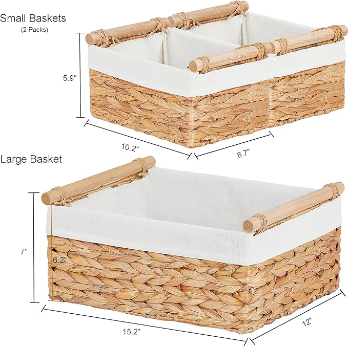 Vagusicc Wicker Storage Basket, 3-Packs Water Hyacinth Storage Baskets for Organizing, Large Cube Storage Organizer Baskets Bins with Handles for Shelves Decor, Small Toilet Paper Storage Basket