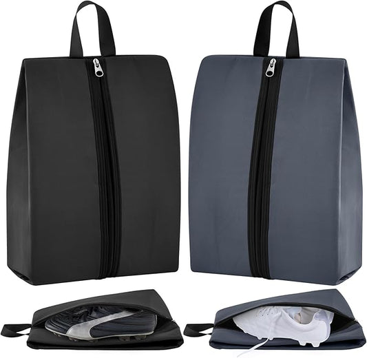 2 Pack Smell Proof Shoe Cleat Bag for Travel Water-resistant Odor Absorbing Lightweight Golf Soccer Shoe Storage Organizer Pouch with Zipper Dust-proof for Gym Sports Work(Black, Dark Grey)