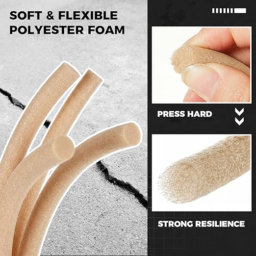 1/2 Inch x 50 ft Foam Backer Rod for Gaps Joints Concrete Crack Filler Caulk Saver Bulk Foam Backing Rod Concrete Filler Rope for Weather Stripping Door Seal (Sandy)