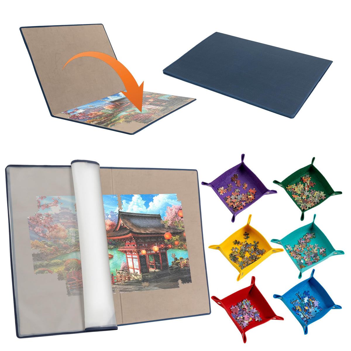 Tektalk Foldable Jigsaw Puzzle Board with 6 Color Sorting Trays - Image 1