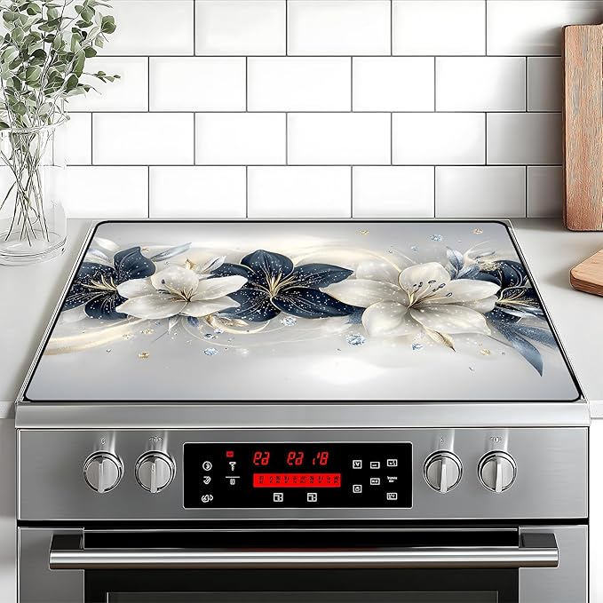 Stove Top Cover Retro Flower Gas Stove Top Cover for Home Decoration Kitchen Pad Non-Stick Washable Cooktop Covers Countertop Protector Keep Stove Clean 28"x20" (Flower)