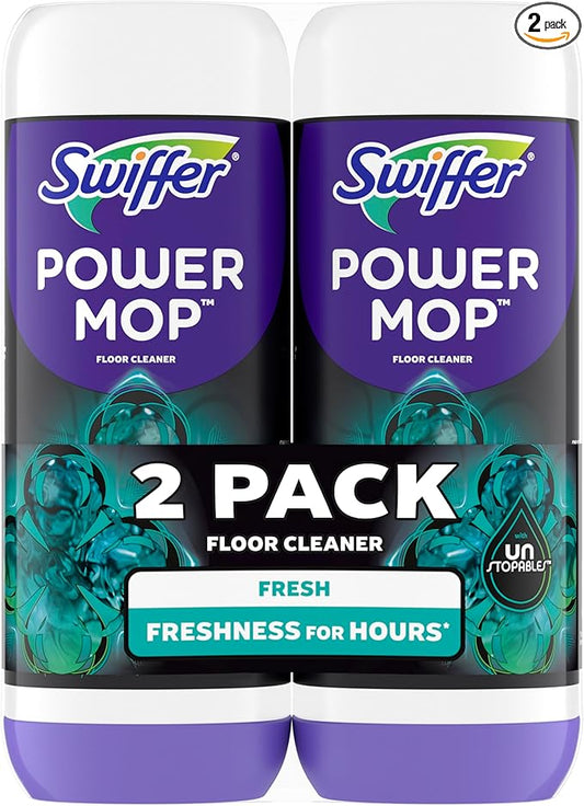Swiffer PowerMop Floor Cleaning Solution with Unstopables Fresh Scent, PowerMop Refills, Floor Cleaner for Mopping, 25.3 fl oz, 2 Pack
