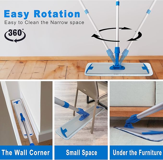 Mr. Towels Premium Microfiber Floor Mop + 2 Reusable 18" Washable Mop Pads. 360 Rotating Aluminum Extended Handle, Adjustable 33" - 60". The Perfect Solution as Tile, Laminate, Hardwood Floor Cleaner