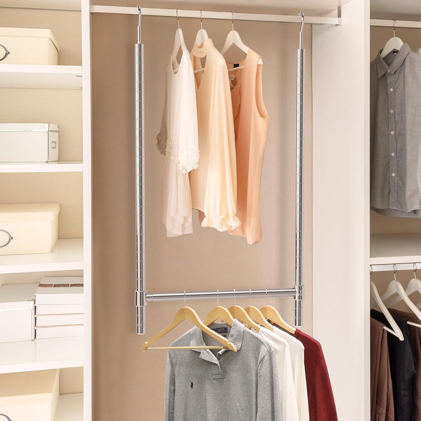 Adjustable Closet Doubler Hanging Rod — Tool-Free Double Hang Bar for Small Closets & Apartments | Nestify