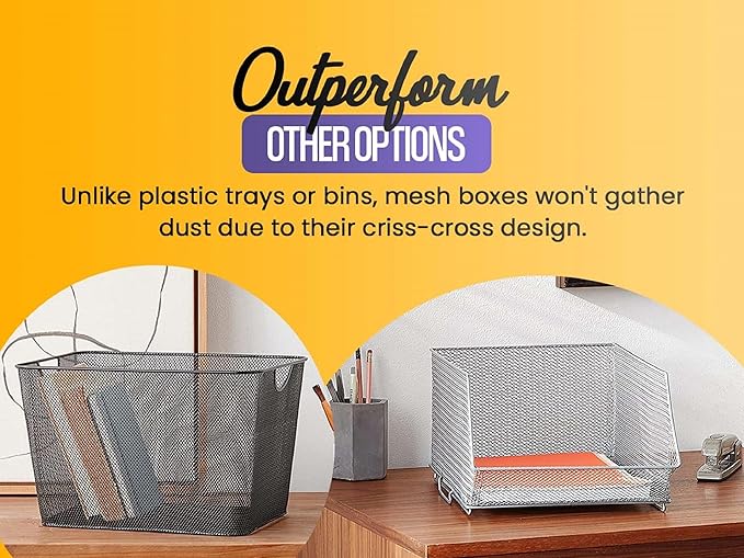 YBM Home Kitchen Pantry Organizer Wire Basket for Shelves, Pantry, and Cabinets, Mesh Open Metal Storage Bin for Organizing Household, Office, and Laundry Supplies, 11 x 5.5 x 5 in, Pack of 2