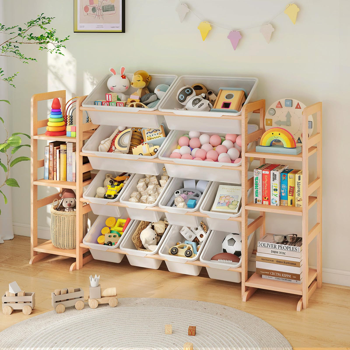 Wooden Toy Storage Organizer with 6 Shelves and 12 Bins, Toy - Image 1