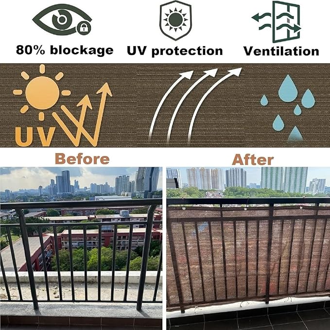 Fence Privacy Screen Balcony Sun Shade Cloth 3'x6' 80% Shade Fabric Outdoor Patio Screens Mesh Panels Apartments Railing Cover UV Protection for Backyard Garden Porch Deck
