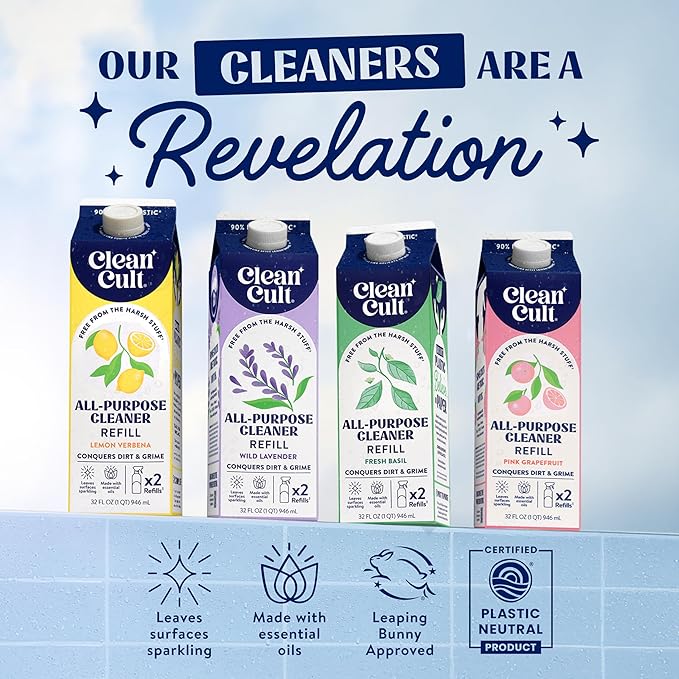 Cleancult - Lemon Verbena - All Purpose Cleaner - Refillable Aluminum Bottle - Cleaner Spray that Removes Dirty & Grime - 16 oz - 1 Pack