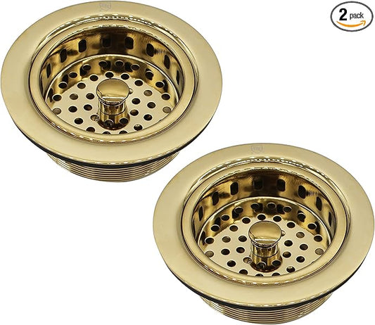Westbrass D2145-01 3-1/2" Post Style Large Kitchen Sink Basket Strainer, Polished Brass (2-Pack)