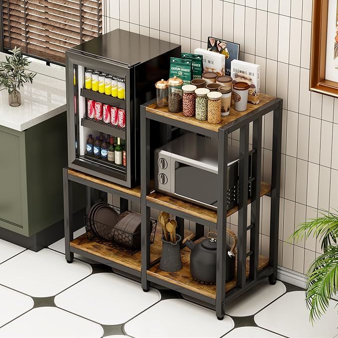 Mini Fridge Stand with Storage, Microwave Oven Stand, Bakers Rack with Storage Shelf, Mini Fridge Cabinet, Mini Fridge Shelf for Kitchen, Living Room, Office, Patio.(Brown)