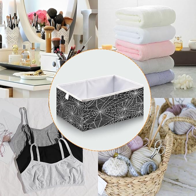 Bolaz Halloween Gray Spider Web Closet Organizers Storage Cubes Storage Bins Shelf Baskets Containers for Home Kids Room Toys Office,Square