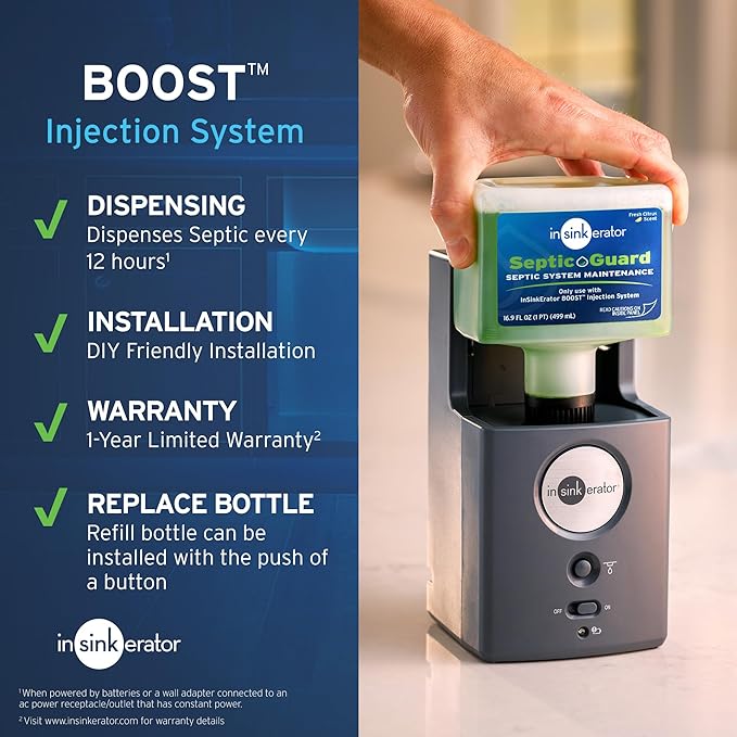 INSINKERATOR BOOST Injection System with Septic Guard Solution, Septic System Maintenance for INSINKERATOR Garbage Disposals, BST-SG