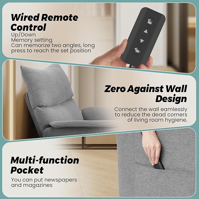 GarveeHome Elertric Recliner Chair with Massage and Heat, Adjustable Single Recliners Sofa with Remote Control Home Theater Seating &Armchair for Living Room/Office (Fabric, Grey)