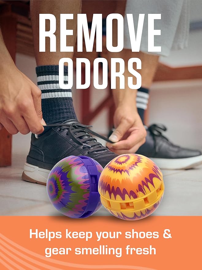Sneaker Ball Shoe Odor Eliminator & Remover - Fresh, Clean Scent Blocks Odors - Twist-to-Activate - Compact & Durable - Fun, Colorful Designs - Ideal for Shoes, Gym Bags, Lockers, Golf, 6 Pack