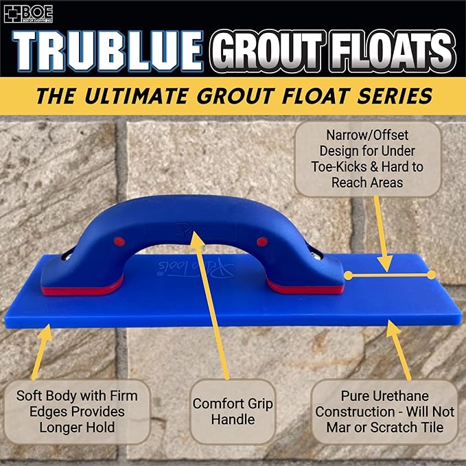 TruBlue Urethane Grout Float for Tile, Soft and Flexible Tile Grout Float Tool with Comfort Grip Handle, 3" x 12"