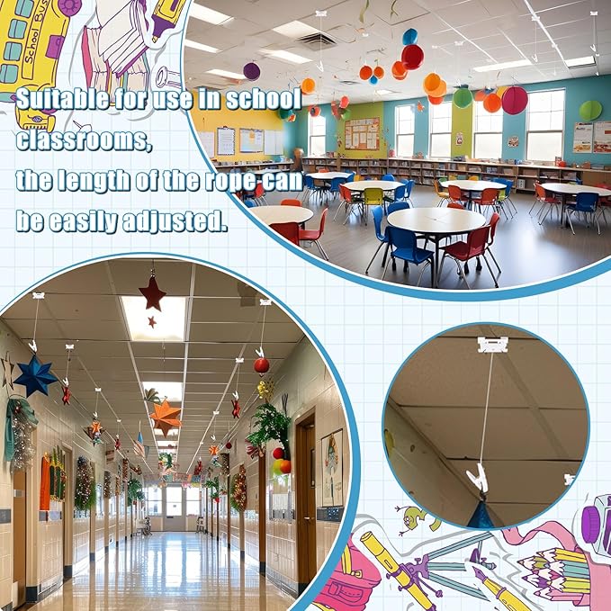 50 Pairs Drop Ceiling Clips for Classroom Ceiling Hanging Hooks White Hangers Clips for Hanging Drop Grid Decorations