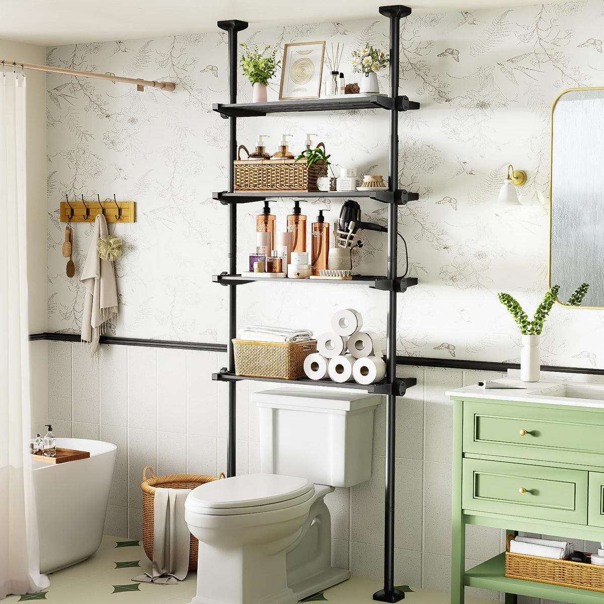 Over The Toilet Storage Shelf No Drill 4-Tier | Bathroom Organizatio - Image 1